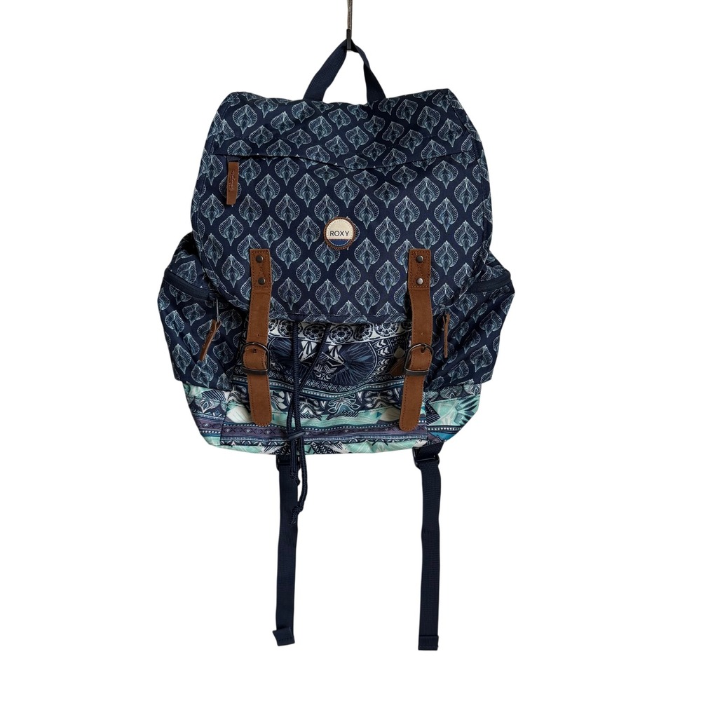 Roxy Free for Sun Student Backpack Blue Boho Geometric Print Canvas Totebag - Picture 3 of 16